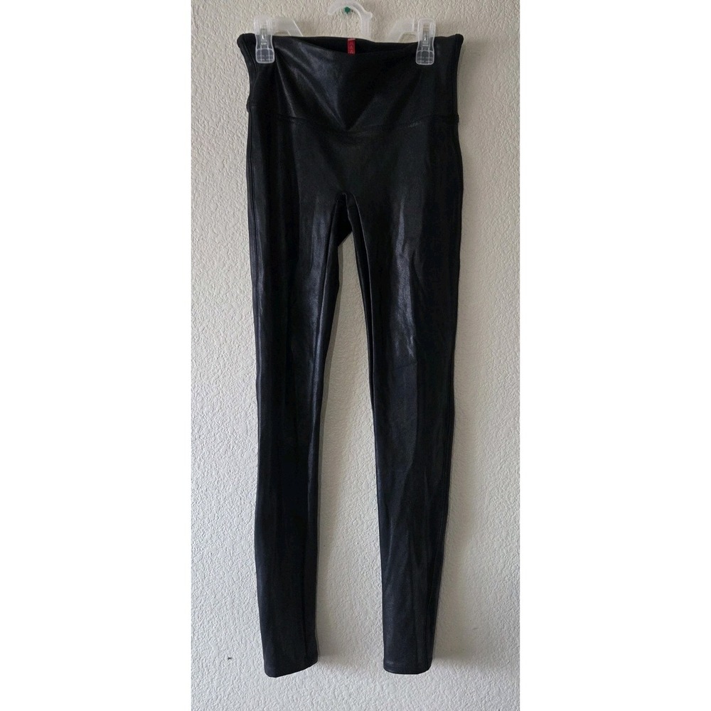 Spanx Faux Leather Leggings Size Medium Black Shine Shapewear Tummy Control
